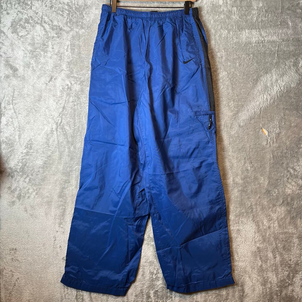 Nike Vintage 90s Y2K Nylon Windbreaker Track‎ Pants Lined Size XL Blue Zip Leg
